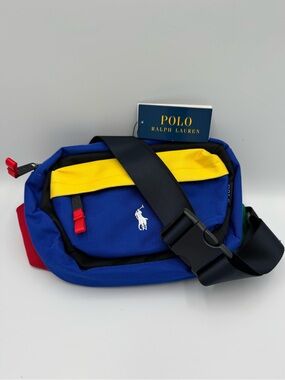 NEW! POLO by Ralph Lauren Blue, Yellow Green, Red & Black Crossbody Sling Bag
